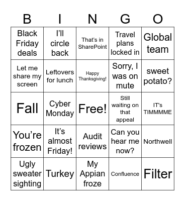 Team Thanksgiving Bingo Card