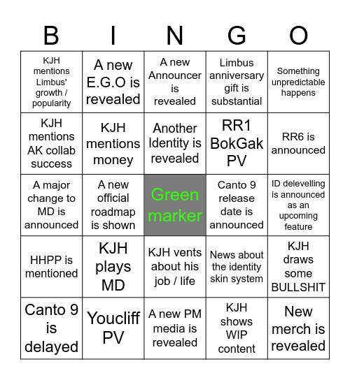 PM 9th Anniversary Stream Bingo Card