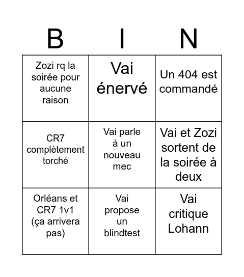 SOIREE LR Bingo Card