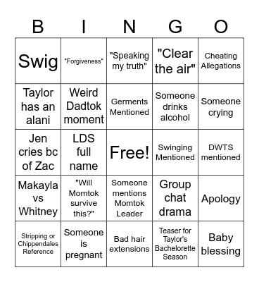 Secret Lives of Mormon Wives Bingo! Bingo Card