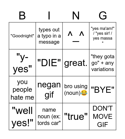 tord bingo Card