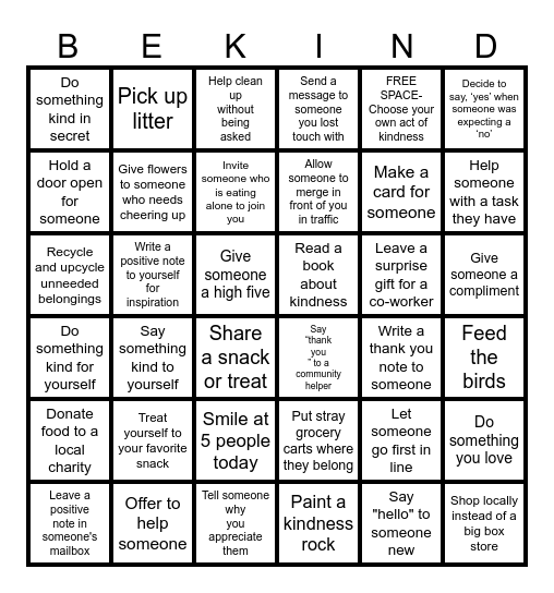 World Kindness Day 2025! Bingo Card