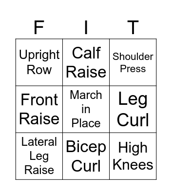 Fitness Bingo Card