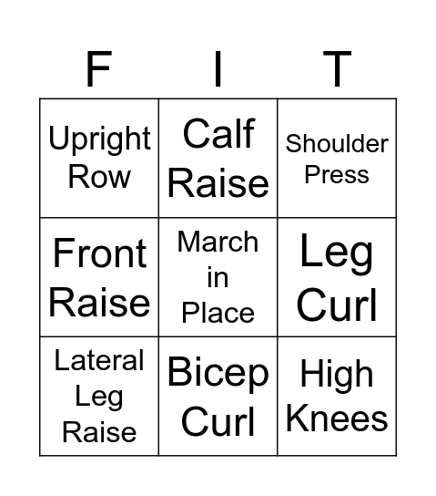 Fitness Bingo Card