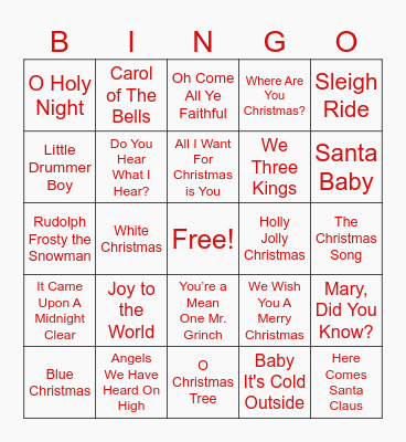 Christmas Songs Bingo Card