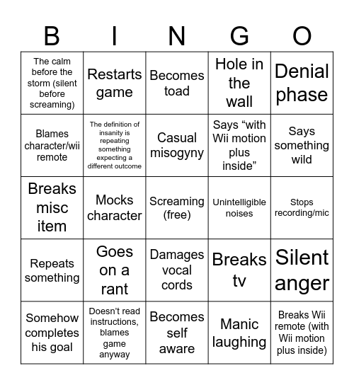 Poofesure Bingo Card