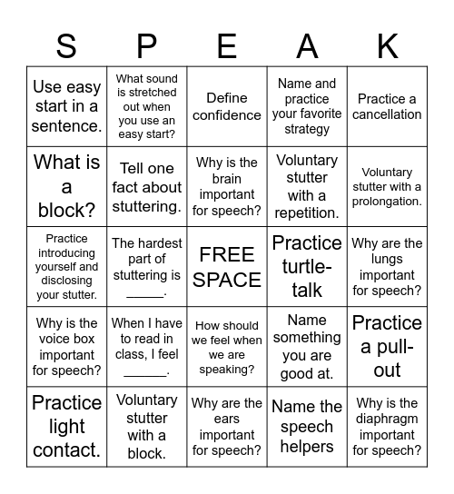 FLUENCY BINGO Card