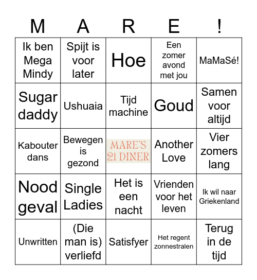 Muziekbingo Mare 21 jaar Bingo Card