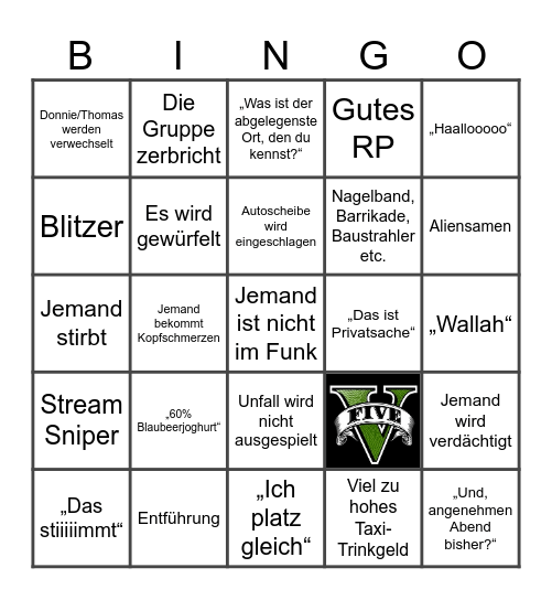 HerrBergmann GTA Online RP Bingo Card