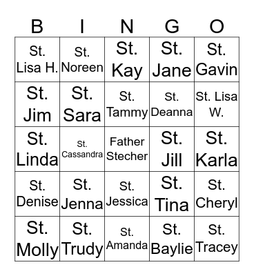 Saint Bingo Card