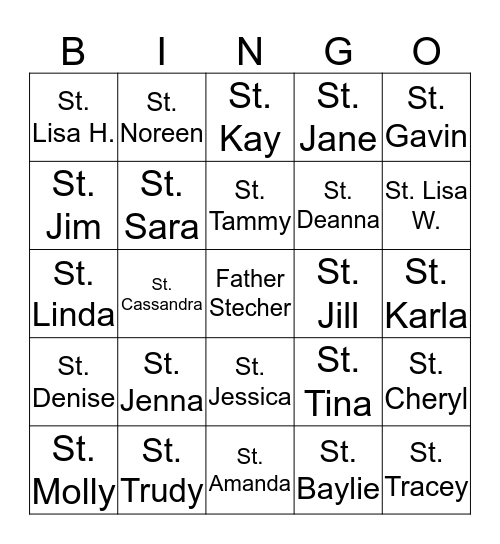 Saint Bingo Card