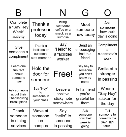Say Hey Week Bingo Card