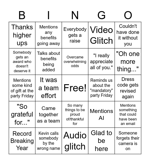 RSI Meeting BINGO Card