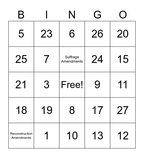 Amendments Bingo Card