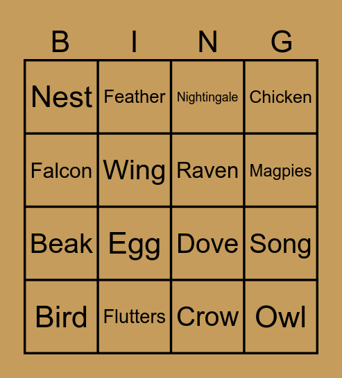 Critcal Role Bird Bingo Card