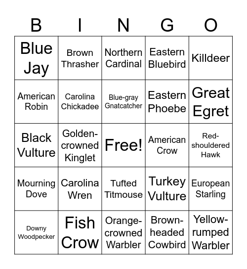 Birding Bingo Card