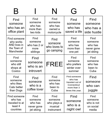 GET TO KNOW YOU Bingo Card