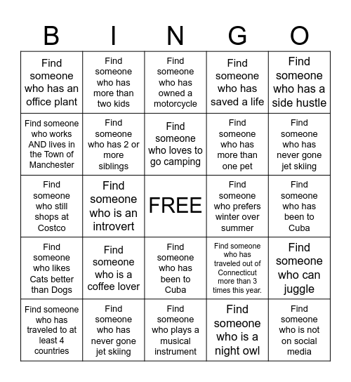 GET TO KNOW YOU Bingo Card