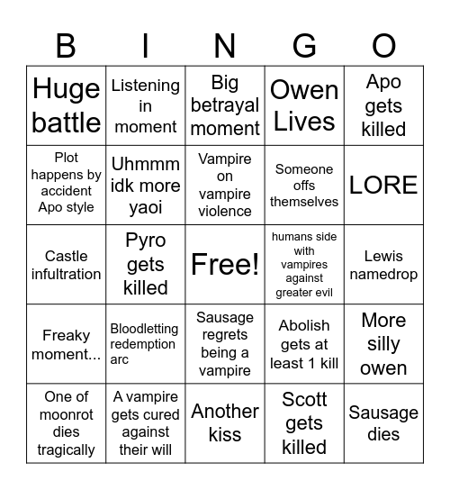 Vampires smp Bingo Card