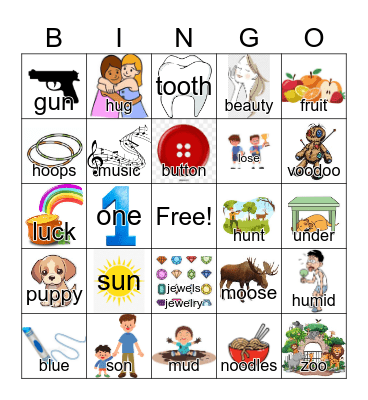 long and short "U"---words and images Bingo Card