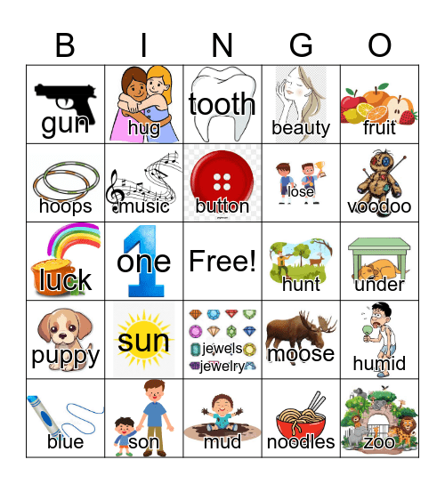 long and short "U"---words and images Bingo Card