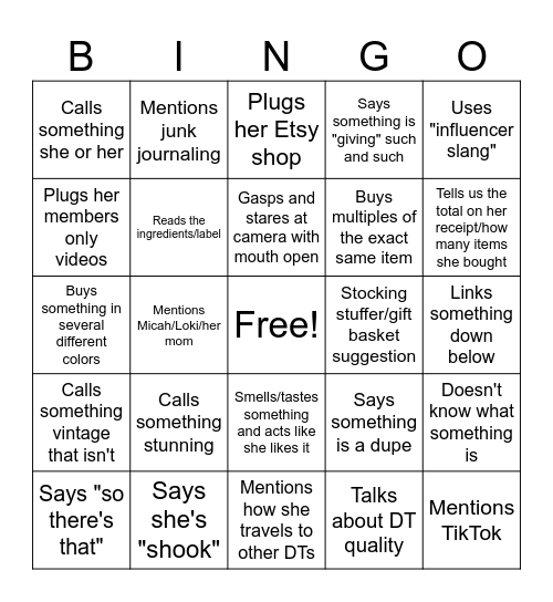 Crappy Girl DT Haul Bingo Card
