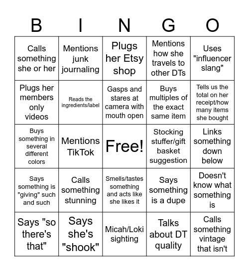 Crappy Girl DT Haul Bingo Card
