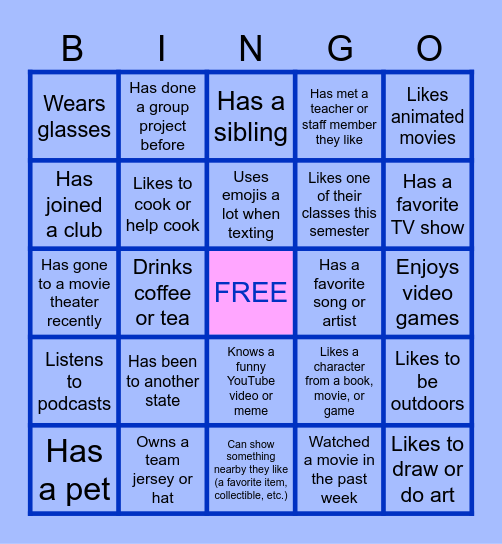 Icebreaker Bingo Card