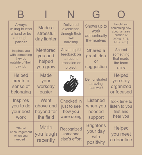 XOps Gratitude Bingo Card
