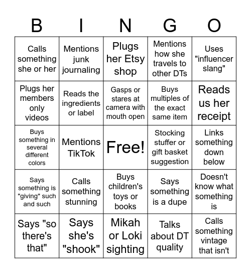 Crappy Girl DT Haul Bingo Card