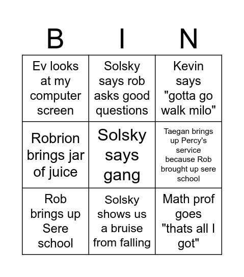 Basement bingo Card