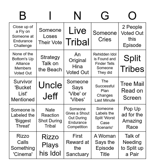 Survivor 49 Episode 8 Bingo Card