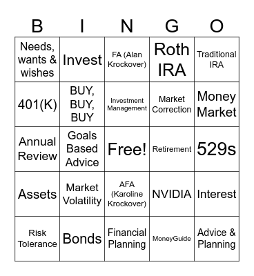Stock Market Bingo Card