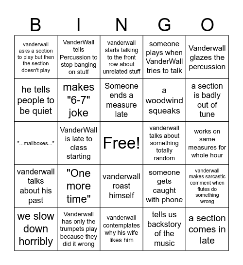 band bingo Card