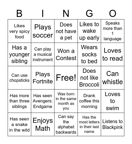 Find Someone Who Bingo Card