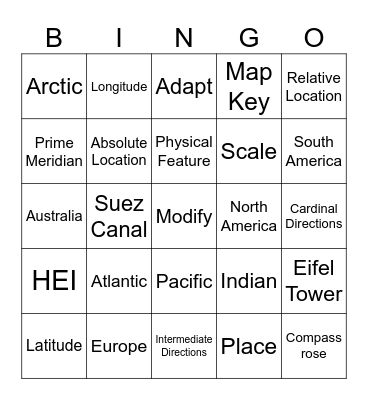 5 Themes Bingo Card