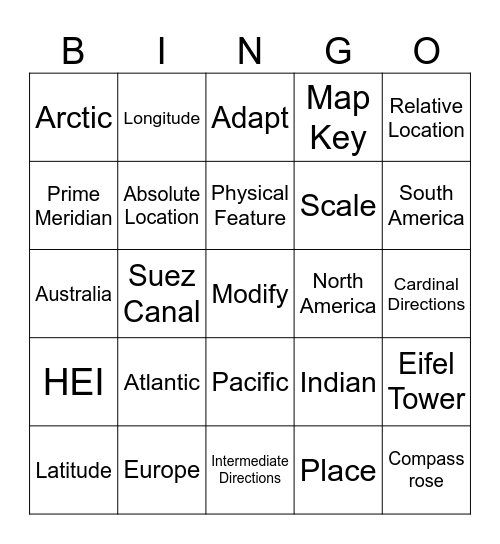 5 Themes Bingo Card
