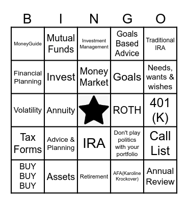 STOCK MARKET BINGO Card