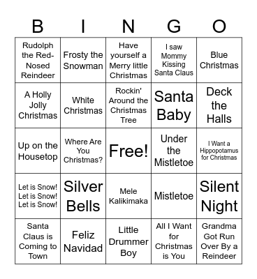 Christmas Hits Bingo Card