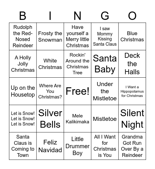 Christmas Hits Bingo Card