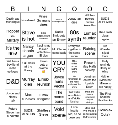 Stranger Things final season Bingo Card