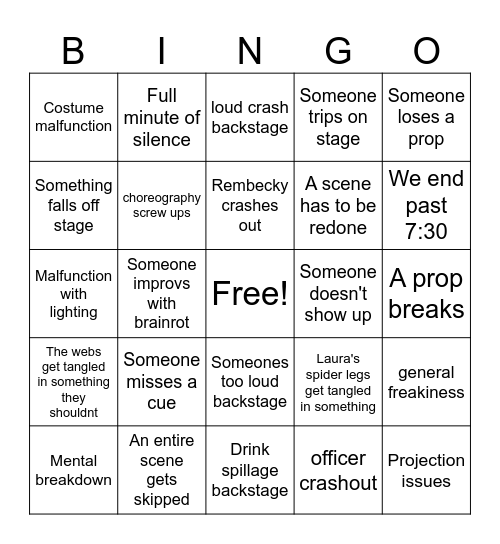 Rehearsal Bingo Card
