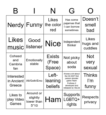 My type bingo Card