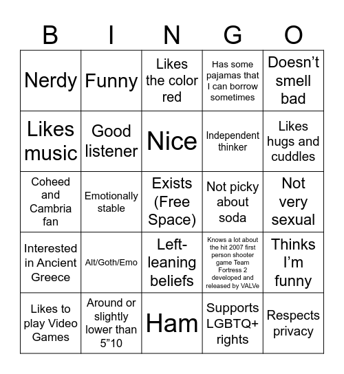 My type bingo Card