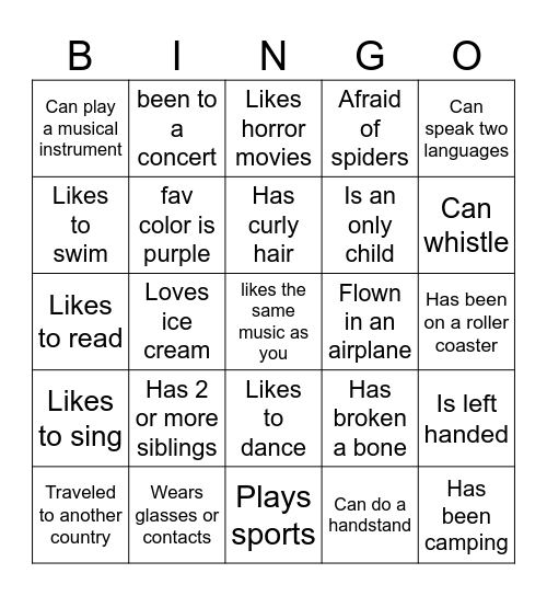 Social BINGO Card