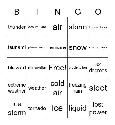 Disaster Weather Bingo Card