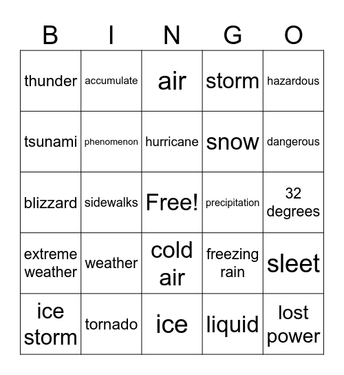 Disaster Weather Bingo Card