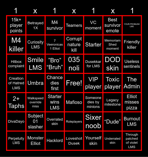 Forsaken Bingo Card