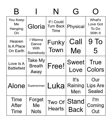 80's Ladies Bingo Card