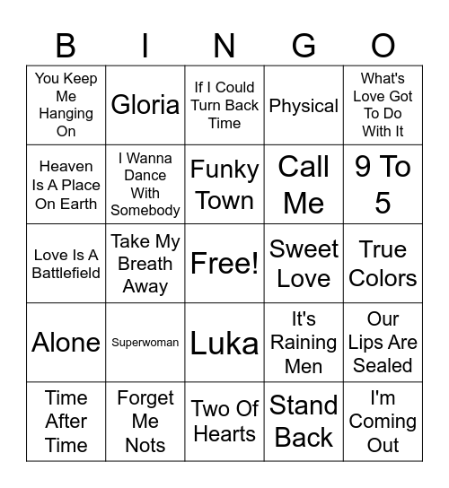 80's Ladies Bingo Card